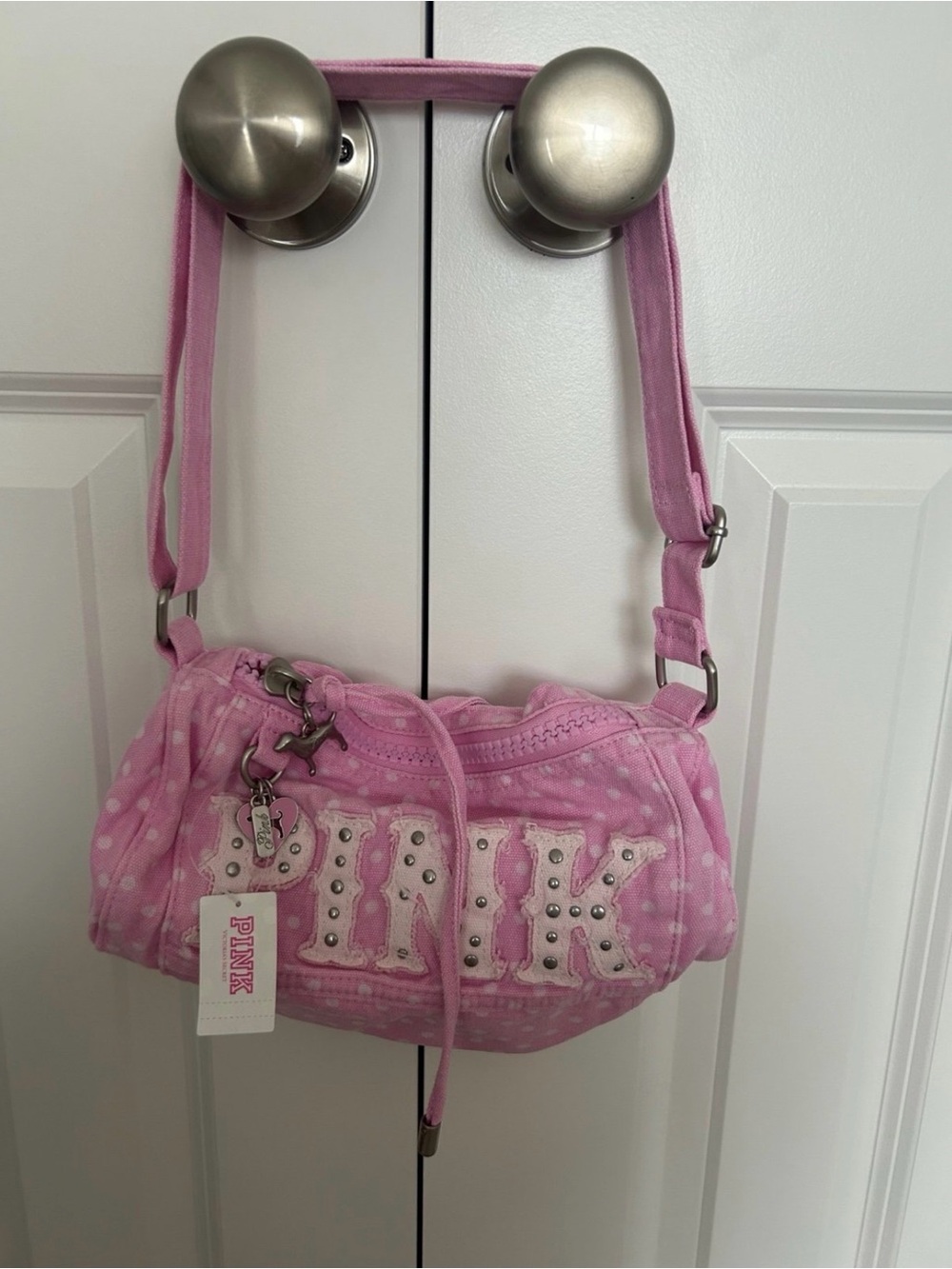 PINK Victoria's Secret Pink Polka Dot Studded Crossbody Bag